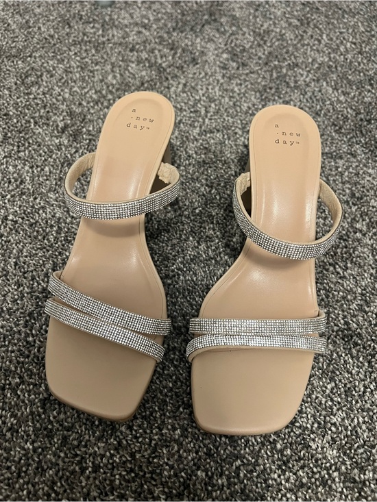 a new day Shoes - a new day Beige Rhinestone Double-Strap Slide Mules